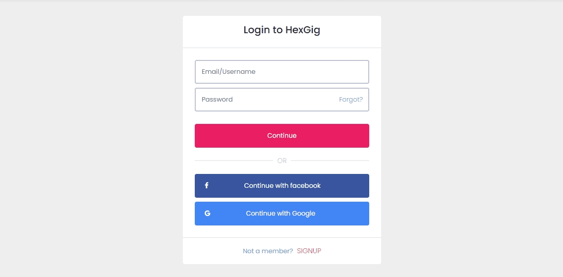login form with social login buttons
