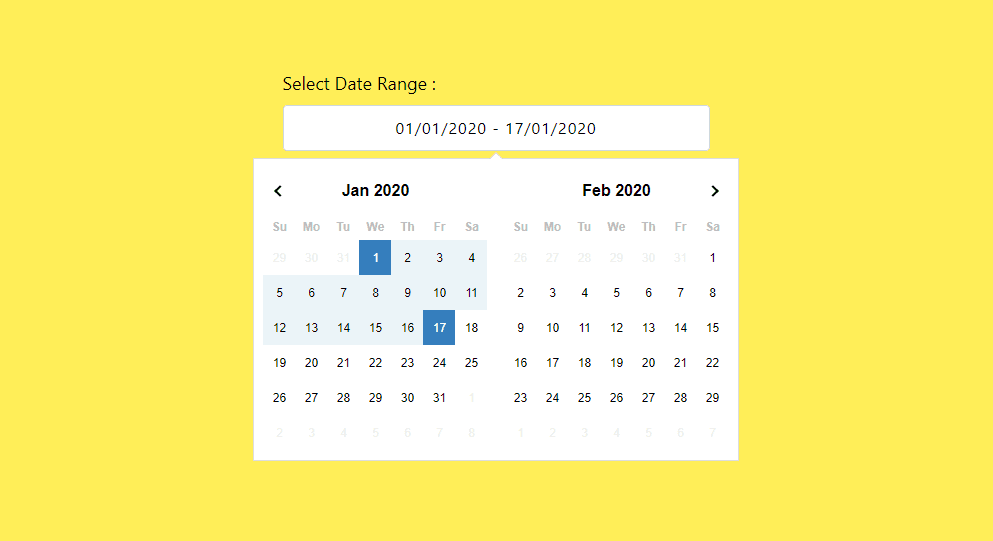 date range datepicker with two months shown
