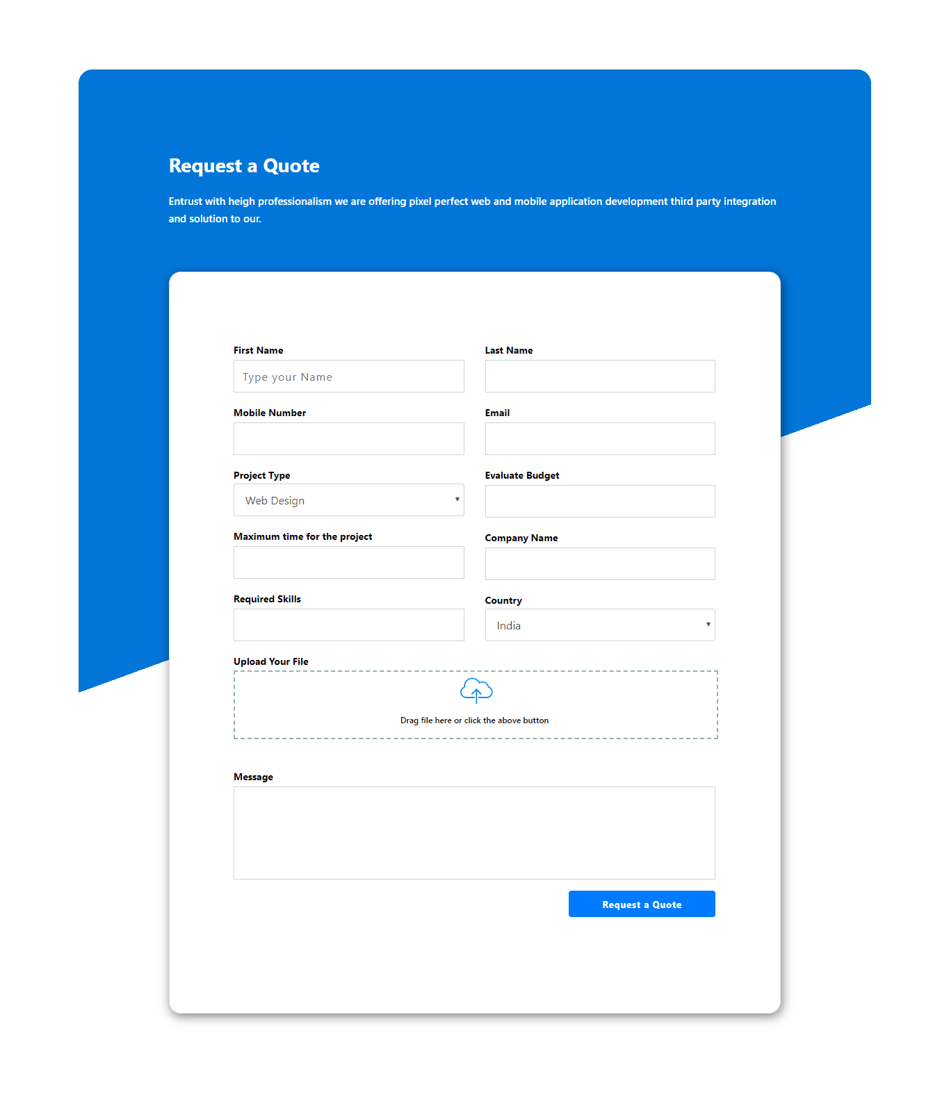 request a quote form with upload file
