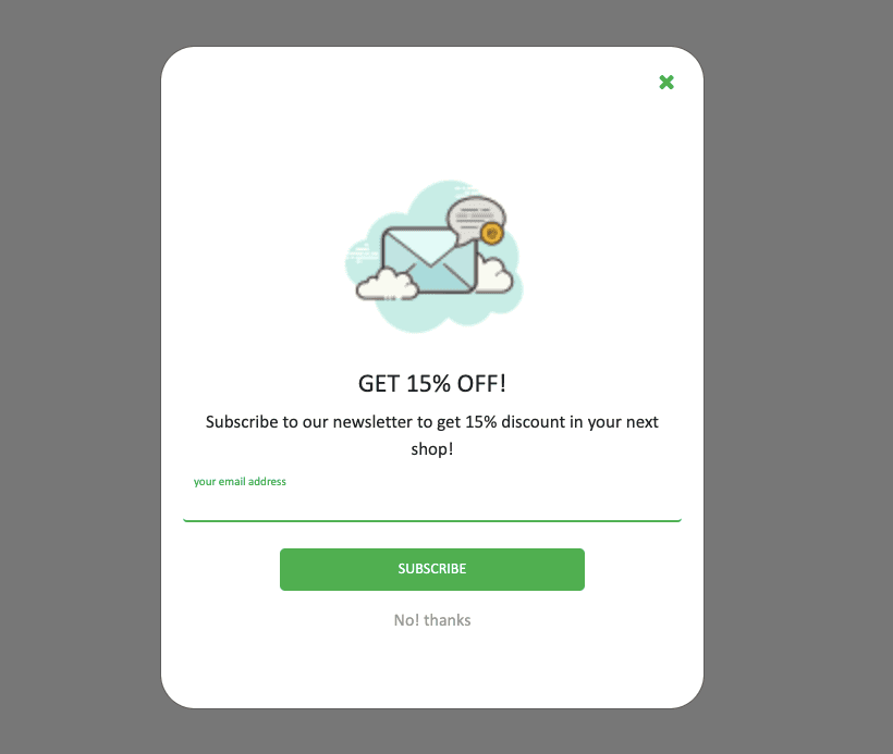 modal newsletter with floating label input text