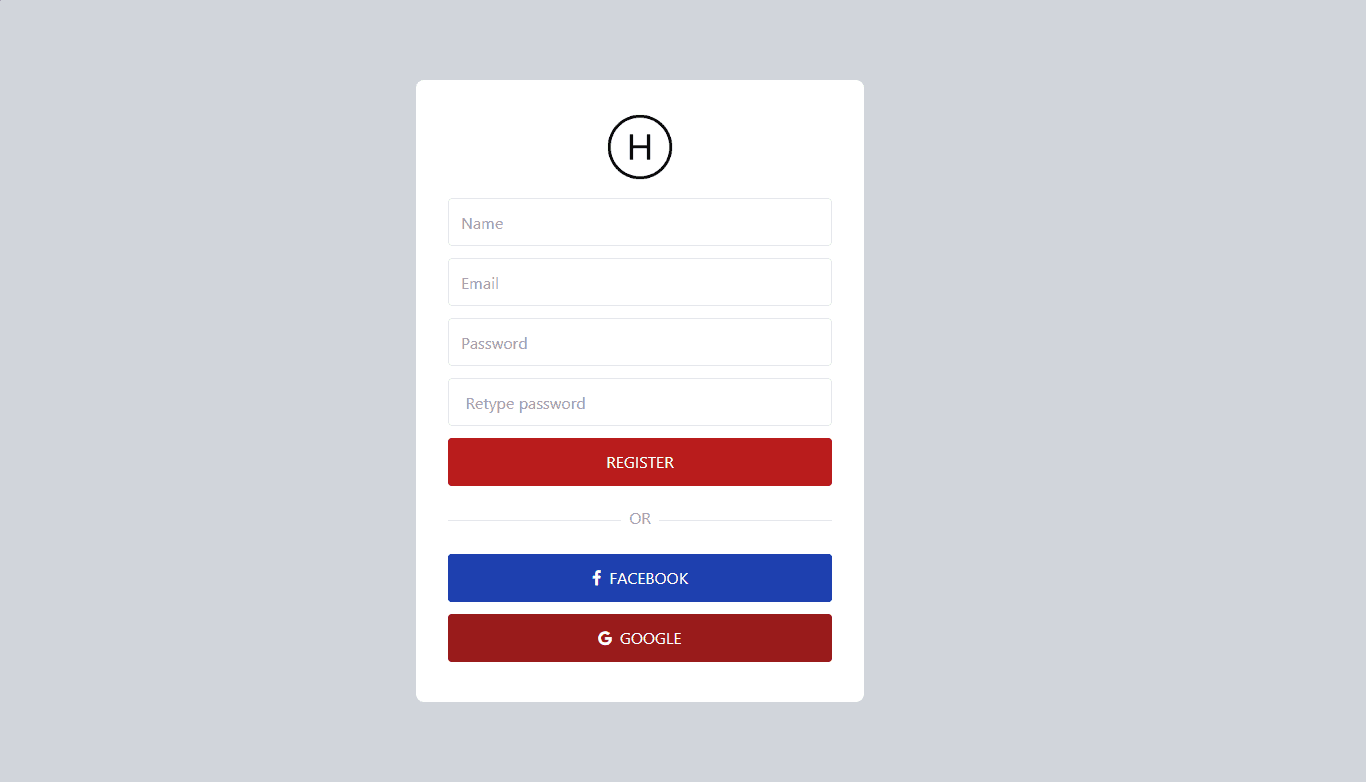 registration form with social icons