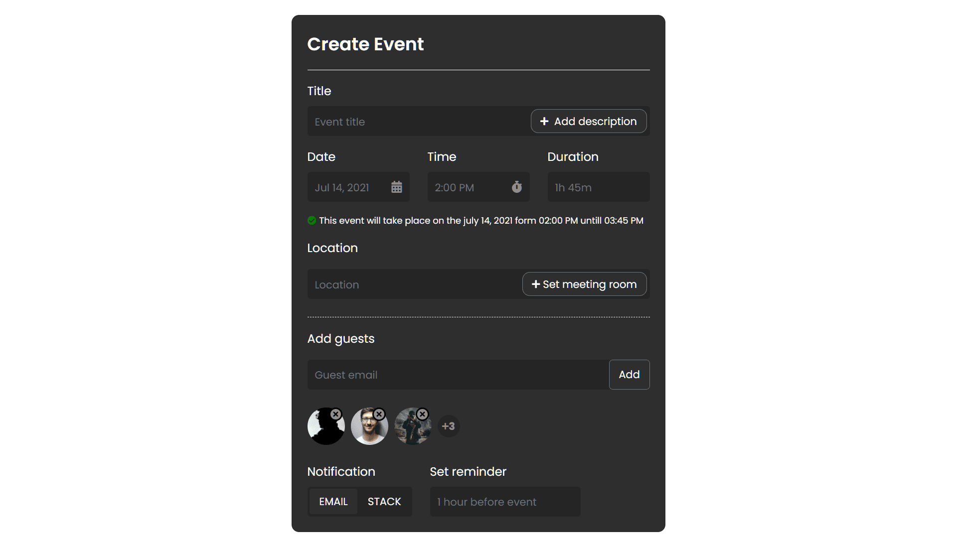Event Notification Form with timeline