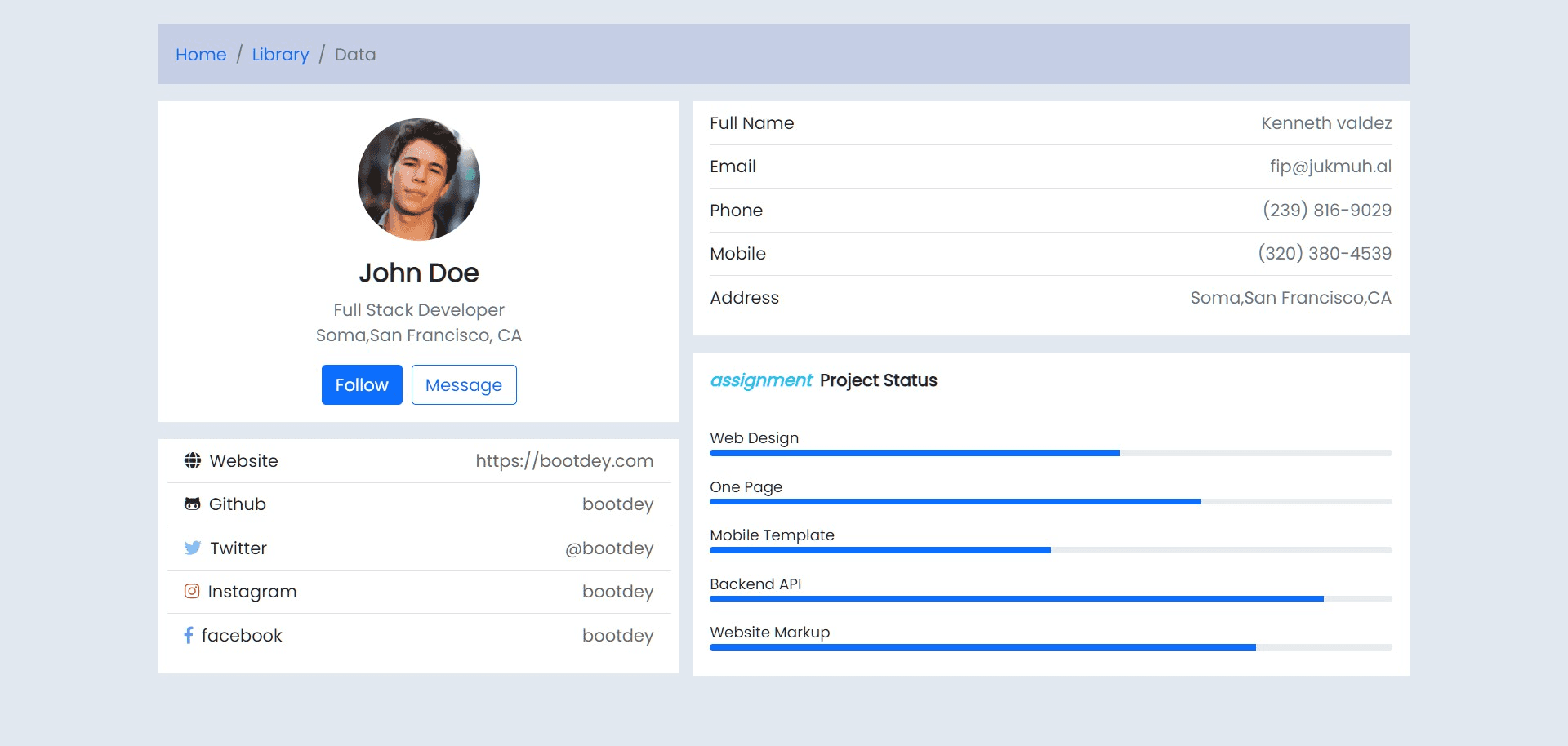 User profile with skills