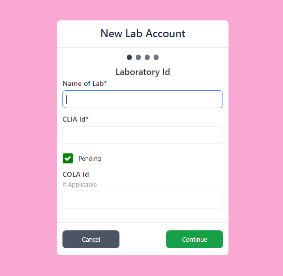 new lab signup form with checkbox