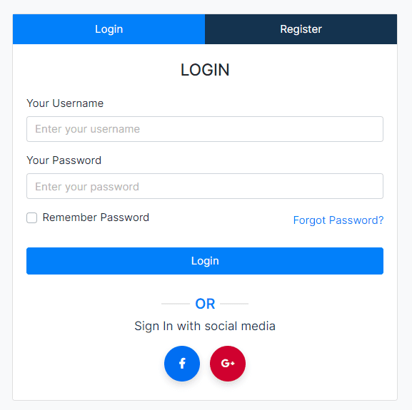 Responsive Login and Register Tab Form