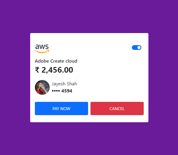 virtual credit card template with toggle button