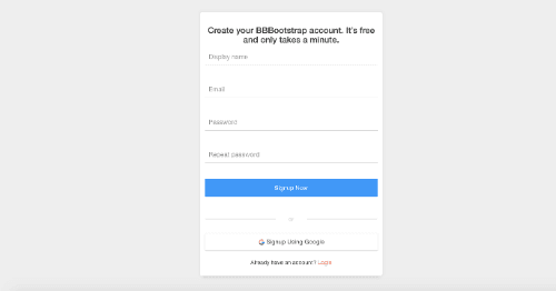 simple signup form with google login button