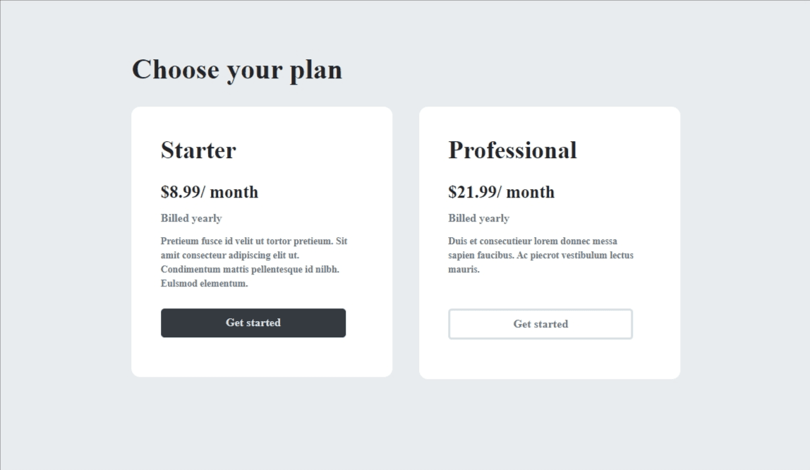 Simple pricing table template