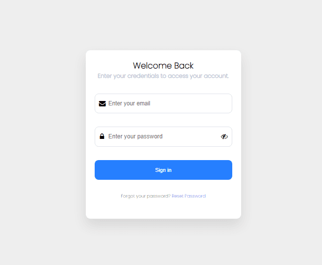 login form with show hide password using eye icon