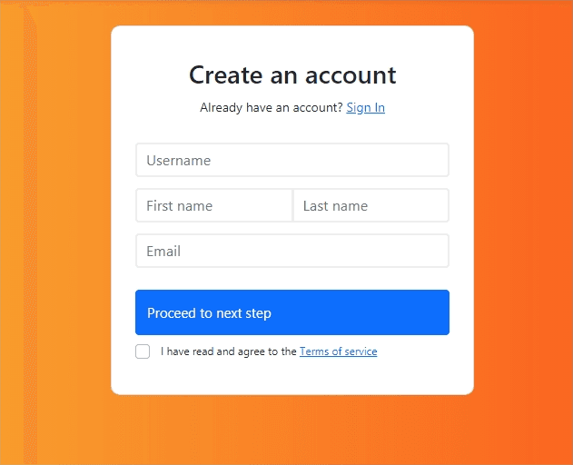 create an account/signup form with input groups