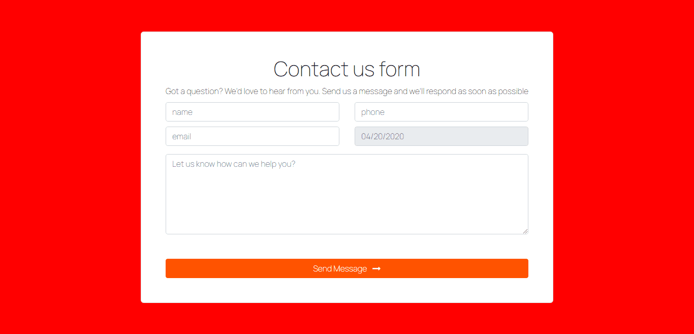 contact us form with datepicker and text area