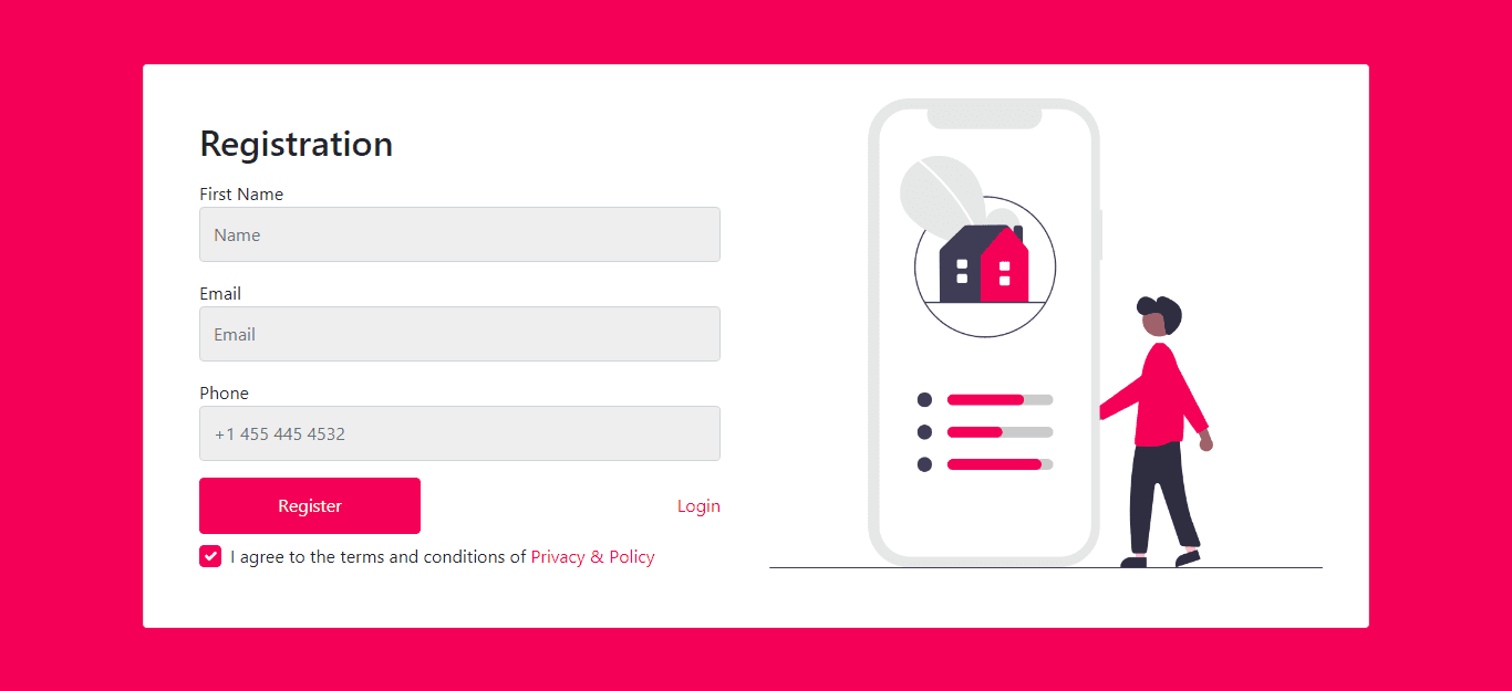 registration form with sidebar animated image
