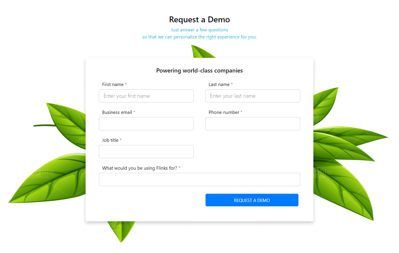 Request a demo form with validation