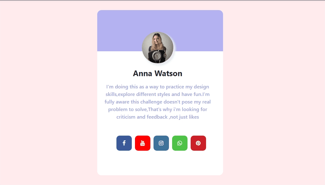 user profile information card with social icons