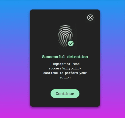 successfully fingerprint detected authentication modal