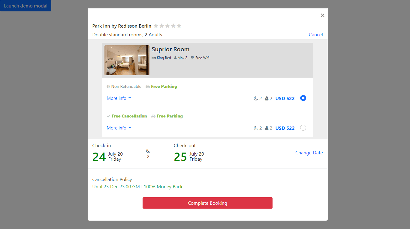complete hotel booking modal template