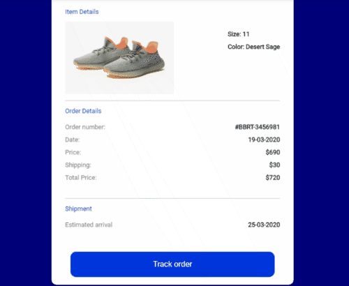 ecommerce order tracking modal with order details