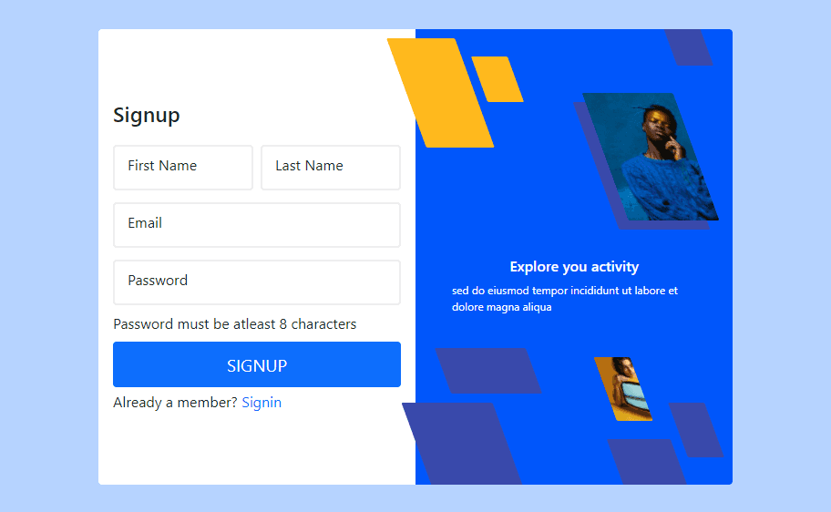 login form with side images and transition effect