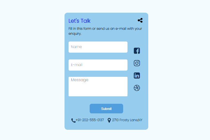 contact form with share option and hover effect transition