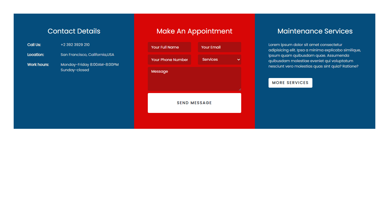 Appointment form with contact details