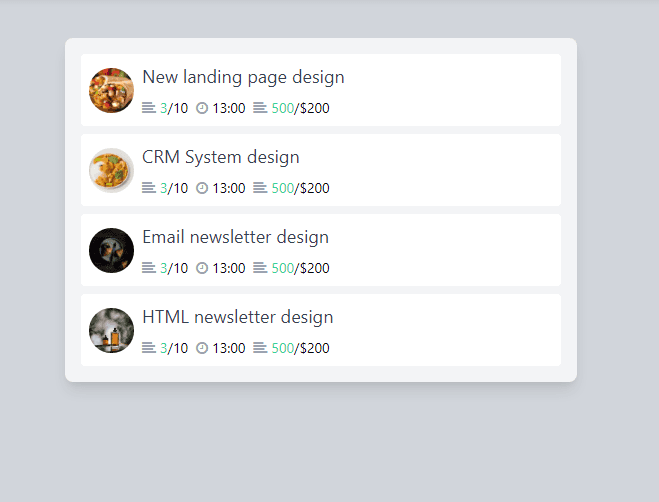 project list with font awesome icons