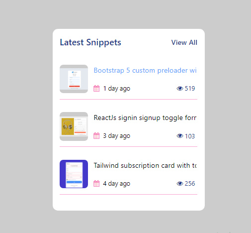 snippets list with days and views option