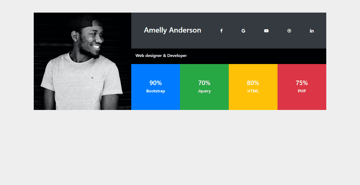 detailed user profile with social icons