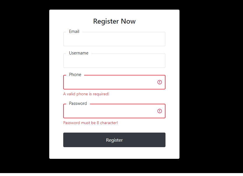 registration form with validation using vue.js