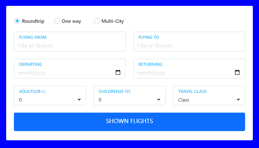 Simple flight booking form