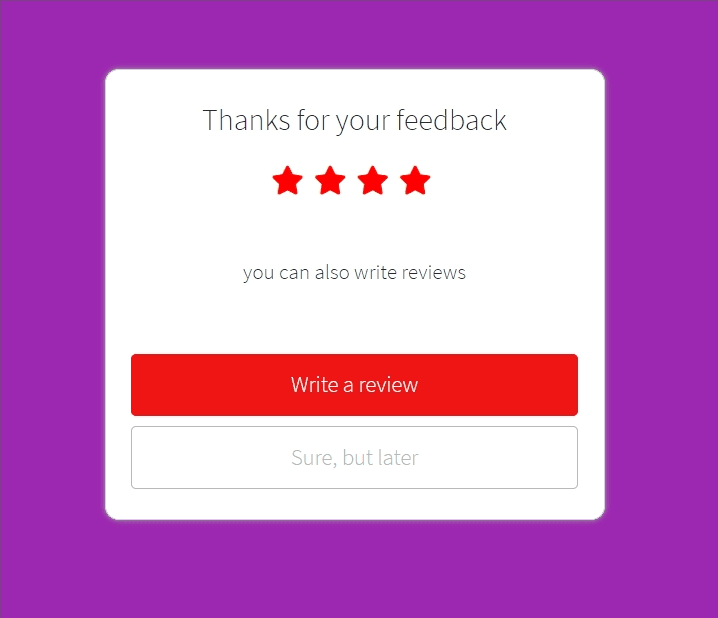 Feedback card with ratings