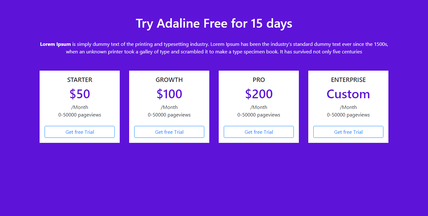 simple four plans pricing tables