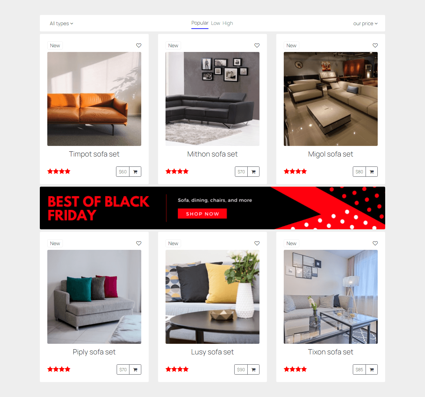 ecommerce category page with banner and filters section