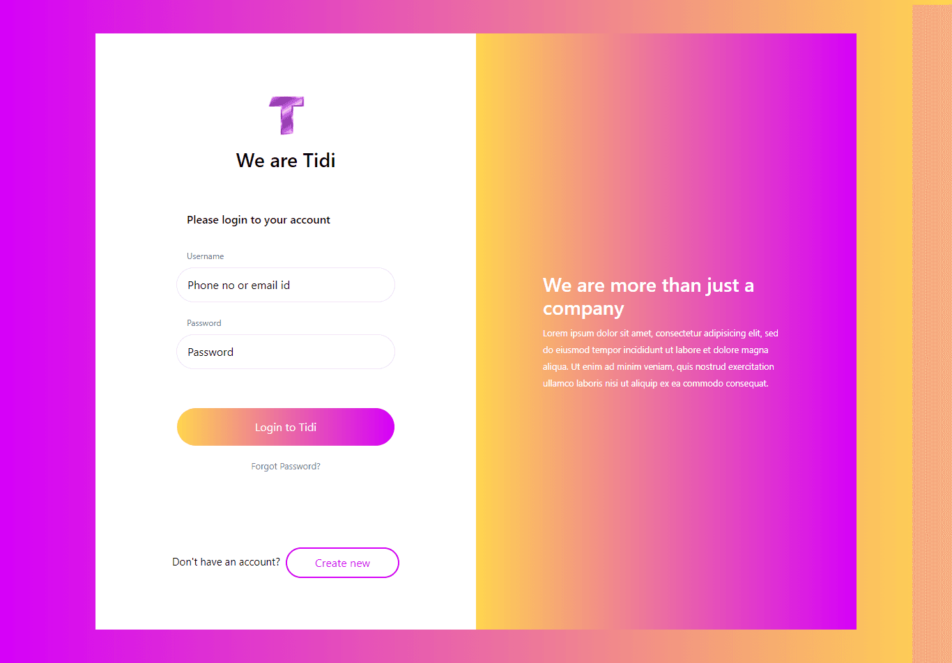 login form with information text