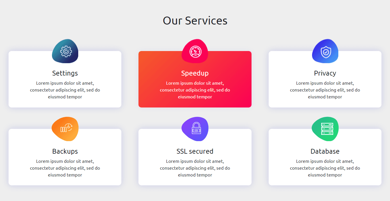 our services section with hover effect