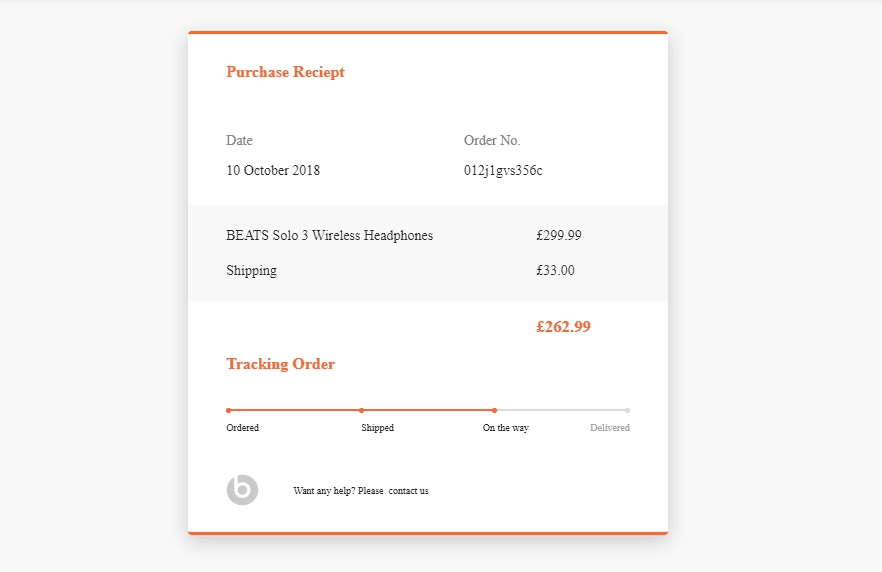 Tracking Order Purchase Reciept with progress
