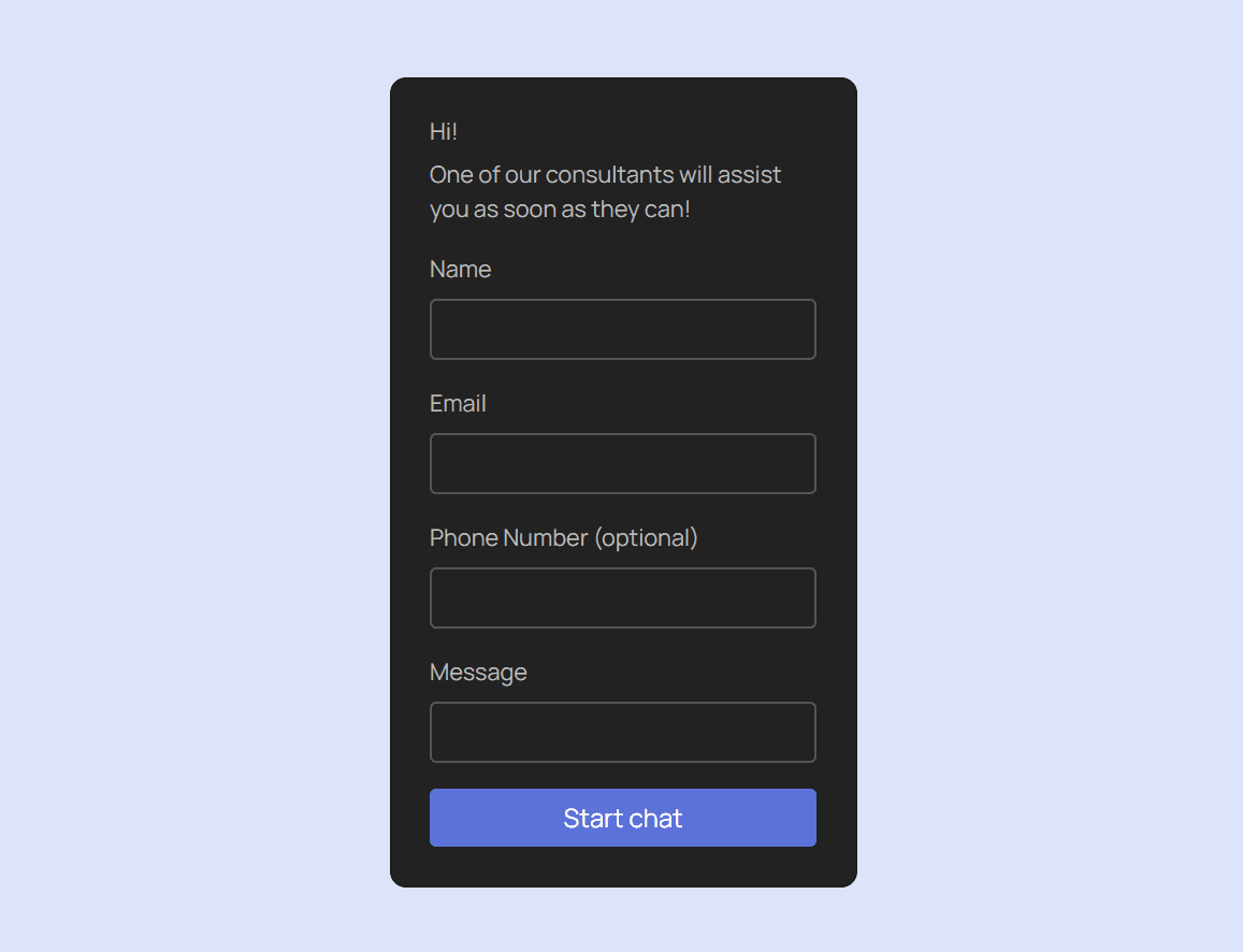 Start a chat box form