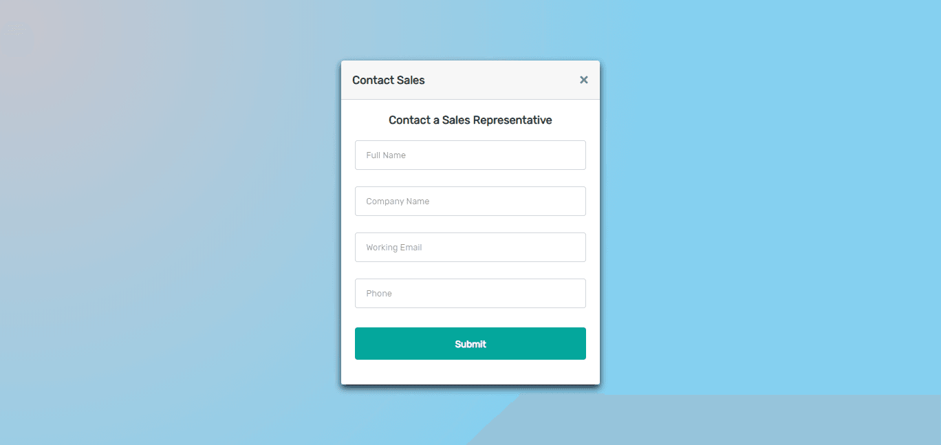 modal contact us form with floating labels
