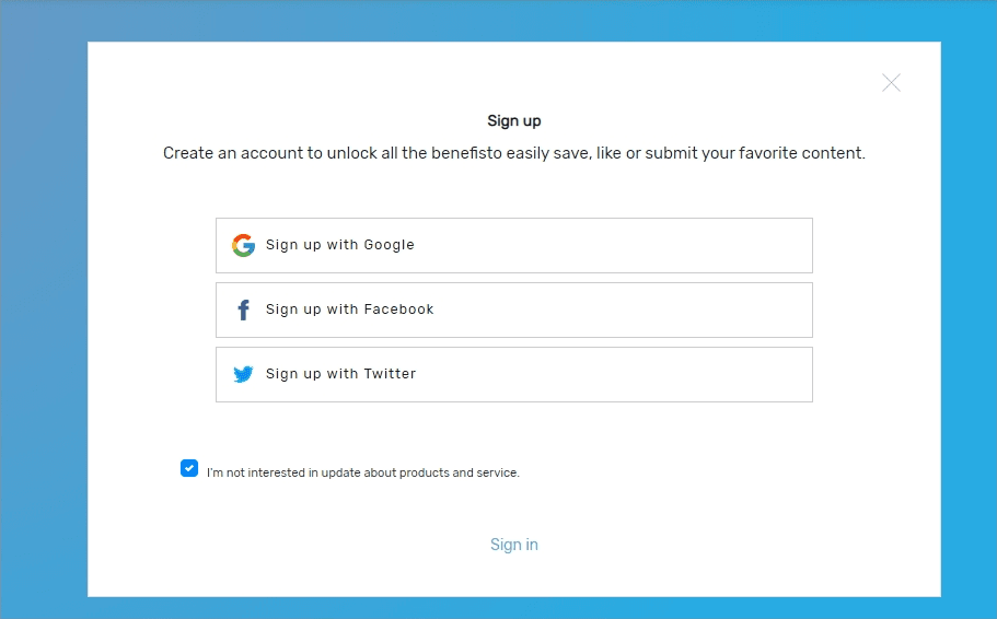 login/signup with social media modal