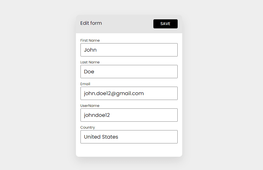 profile edit form with button