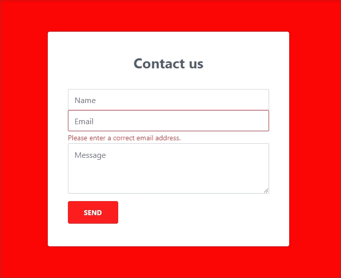 contact us form with email validation label