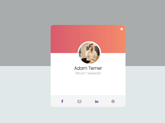 profile card with soacial icons and overlay