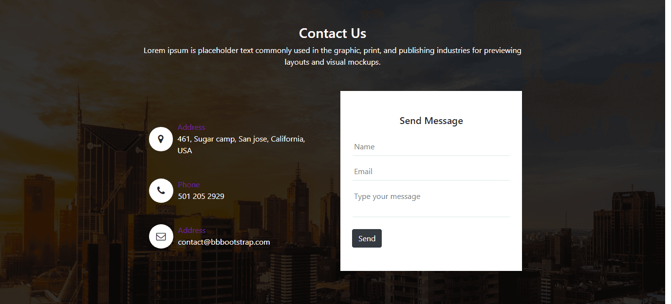 contact us form with overlay background