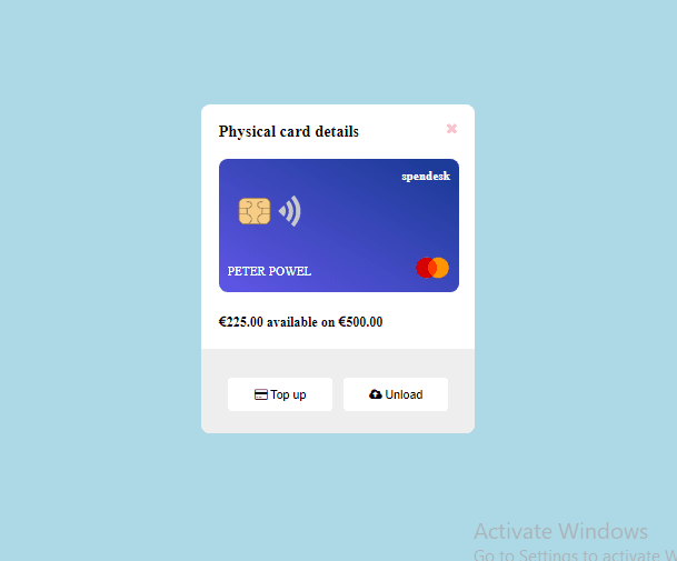 credit card template with user profile