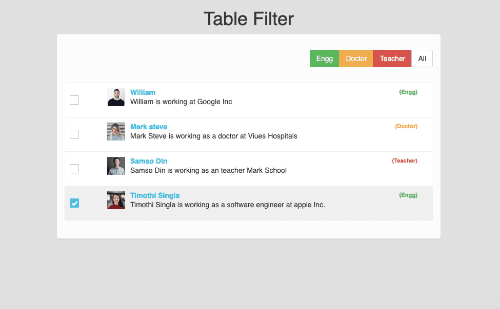 Filterable table on button click