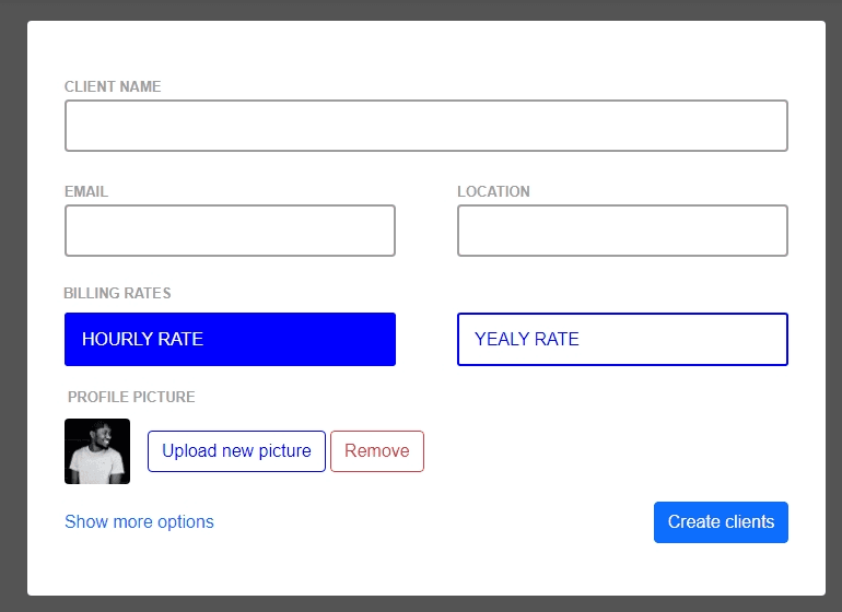 edit profile form with radio buttons