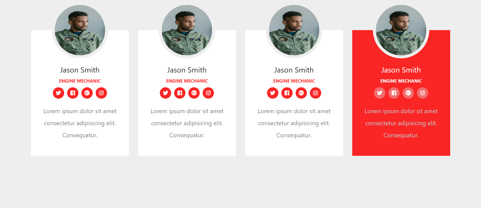 user profile card with social icons