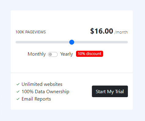 pricing table with toggle button with slider