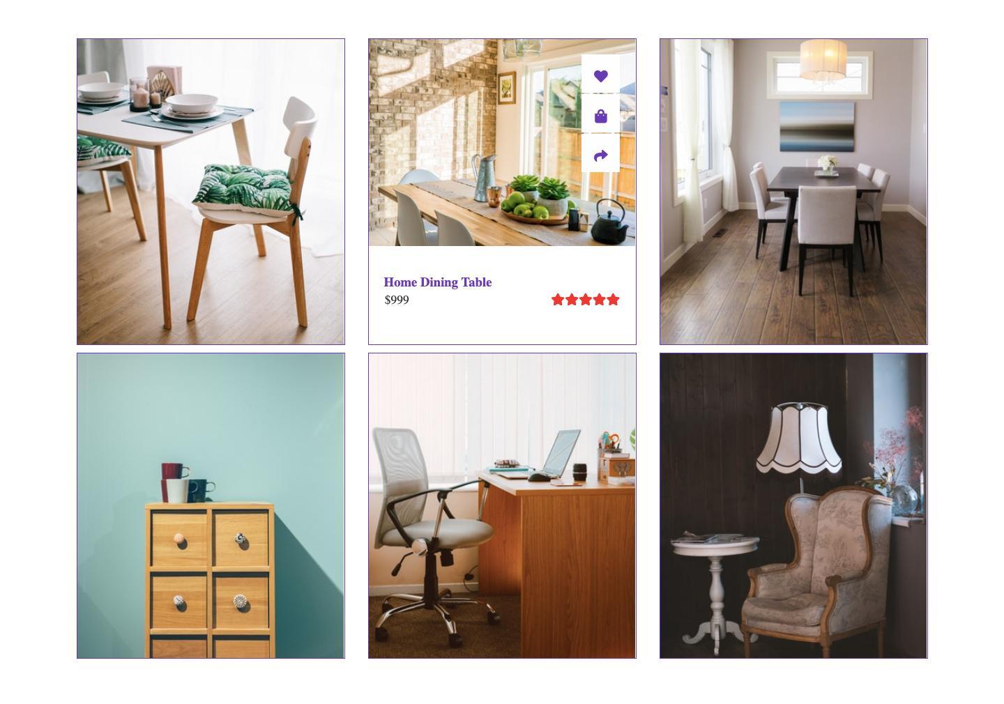 Ecommerce furniture product list onhover