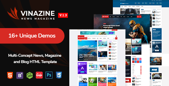 Vinazine - Multi-concept News, Magazine HTML Template