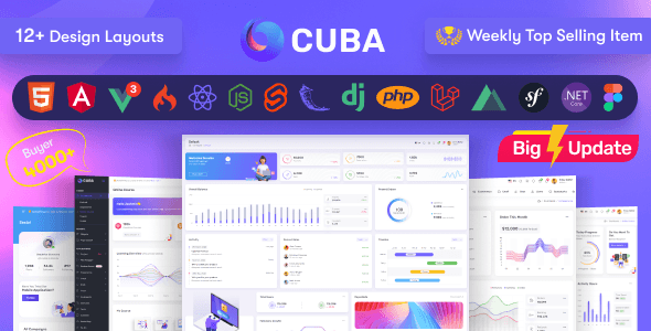 Cuba- HTML, React, Angular 15, Vue 3 JS, Nuxt, Nodejs, Asp.Net  & Laravel Admin Dashboard Template